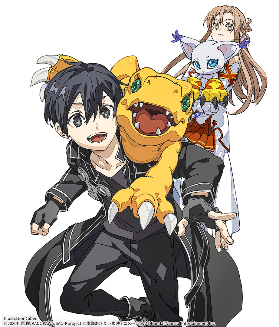 sao_gameinfo's tweet photo. ◤￣￣￣￣￣￣￣￣￣￣￣￣￣￣￣￣￣￣￣
　  #SAOEoA × #タイムストレンジャー
abec先生描き下ろしコラボイラストを公開！
＿＿＿＿＿＿＿＿＿＿＿＿＿＿＿＿＿＿＿◢

「Echoes of Aincrad」＆「Nintendo Switch™ 2/Nintendo Switch™版 デジモンストーリー タイムストレンジャー」の同日発売を記念して、abec先生にコラボイラストを描き下ろしていただきました✨

イラストを使用したオリジナルグッズが当たるXキャンペーンも開催！

#SAO