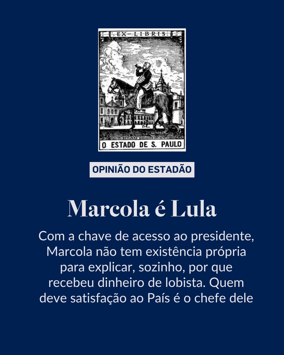 Estadao's tweet photo. EDITORIAL | Marcola é Lula – “As suspeitas que recaem sobre ele não podem ser tratadas como um problema circunscrito à esfera privada de um assessor qualquer”. 

Leia o texto completo em https://t.co/M5hWNloAUx https://t.co/BElBKWpKcm
