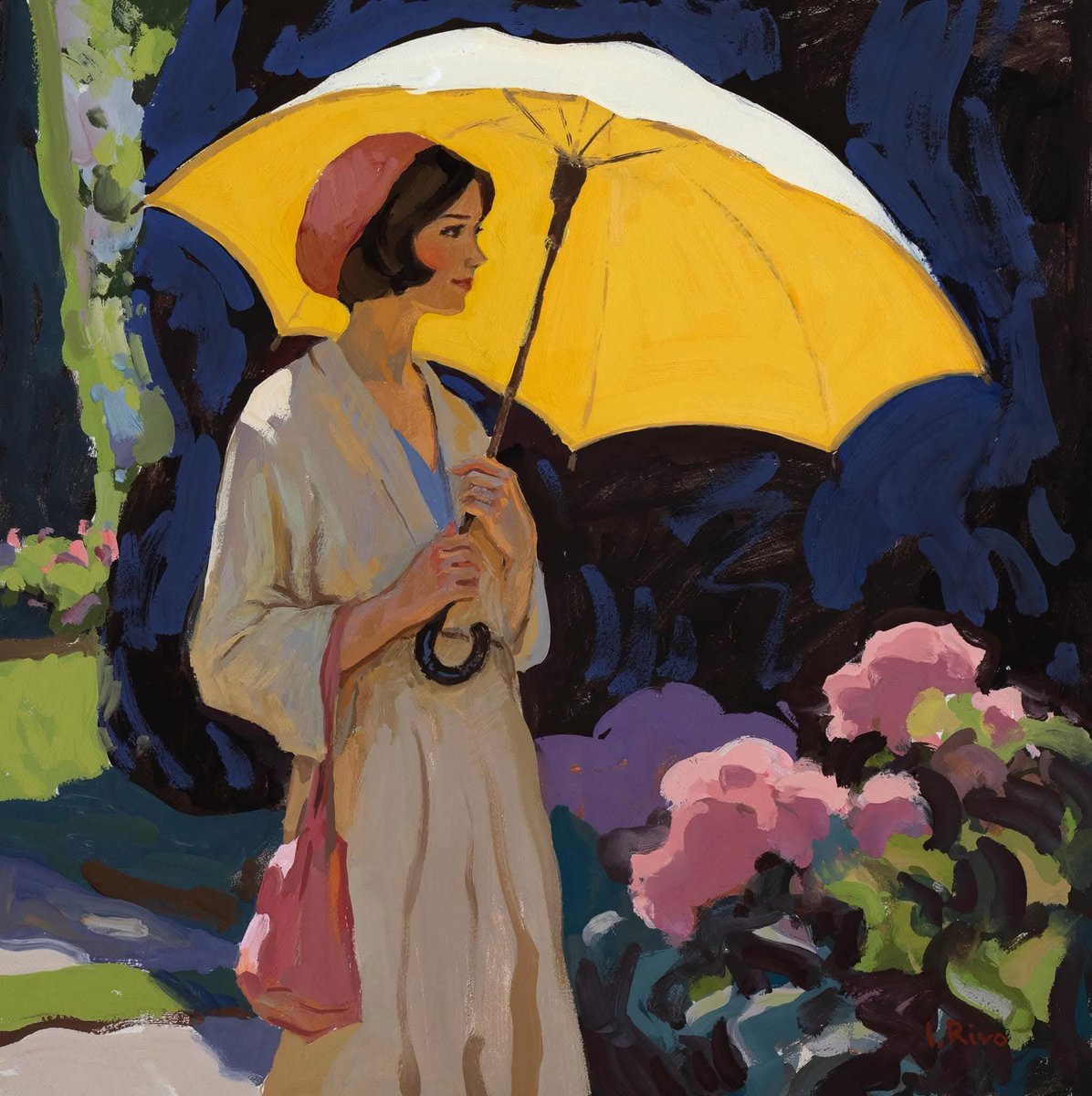 olgatuleninova's tweet photo. Lena Rivo (Crimean, b.1981) 
"Woman with Yellow Parasol," 2025 
Gouache on aquabord 
12 x 12 in https://t.co/X2io18uVzk