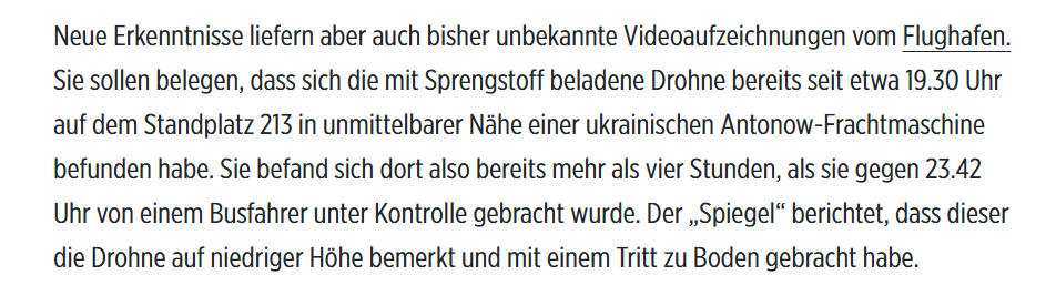 Schmitt_News's tweet photo. Der "Drohnen-Angriff auf Deutschland":
Die Bomben-Drohne sei "vier Stunden lang" in geringer Höhe bei den ukrainischen Frachtflugzeuge am Flughafen Leipzig geschwebt ...
Und niemanden ist das in 240 Minuten aufgefallen?
Klar.
#sendergleiwitz
Dazu der Text in der @BILD : https://t.co/nYk1ylnwpb