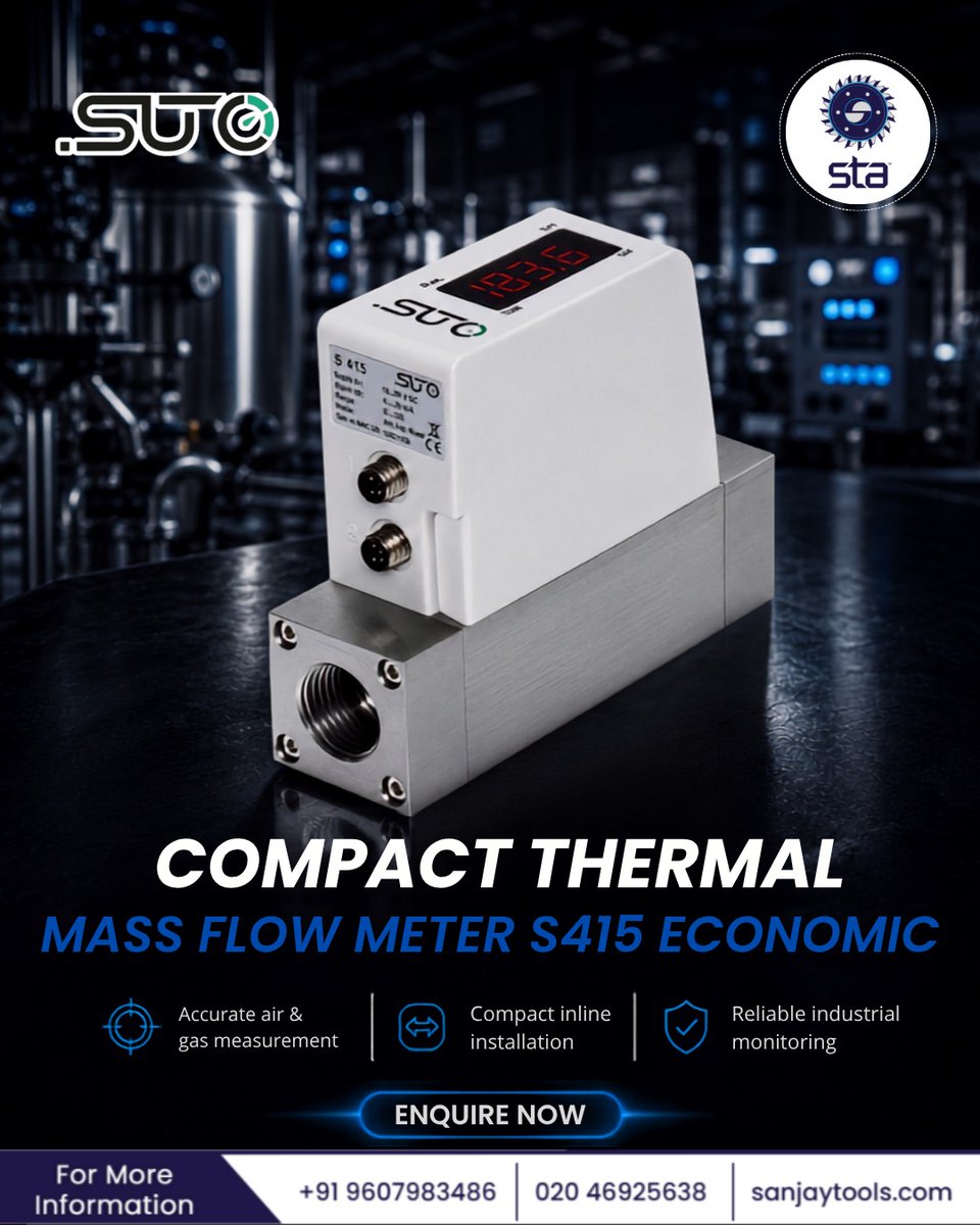 Sanjaytools's tweet photo. Measure compressed air and gas flow with confidence.
The SUTO S415 Compact Thermal Mass Flow Meter delivers accurate flow measurement with a compact design for monitoring.
Know More: https://t.co/W2gdIeElIr
#SUTO #MassFlowMeter #CompressedAir #FlowMeasurement #SanjayTools https://t.co/zJEJa83VKz