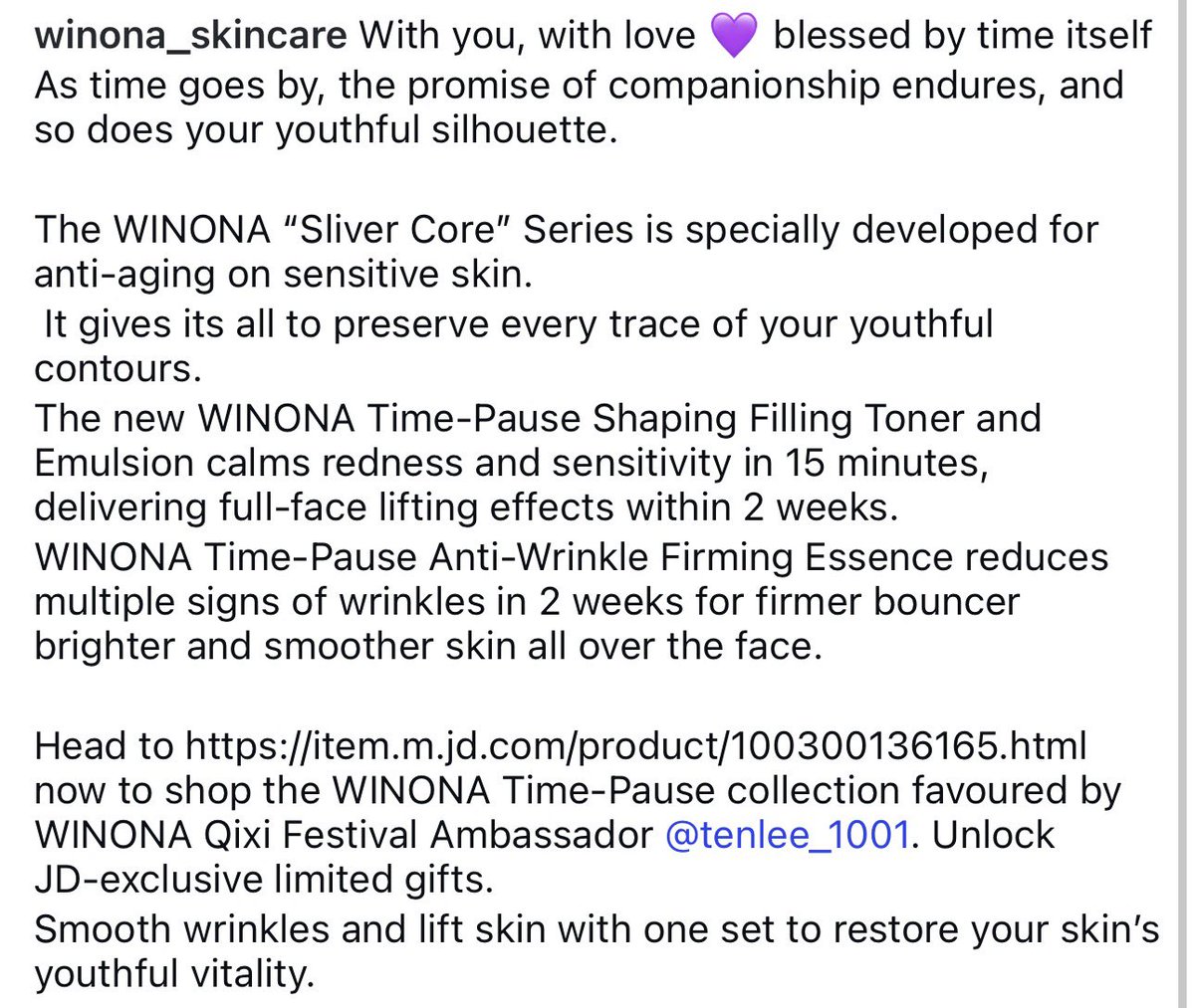 TENzenter's tweet photo. 260807 winona_skincare Instagram  Update

With you, with love 💜 blessed by time itself
As time goes by, the promise of companionship endures, and so does your youthful silhouette.

#TENxWinonaSkincare
#เตนล์ #TEN #TENLEE https://t.co/auToMC2kTV