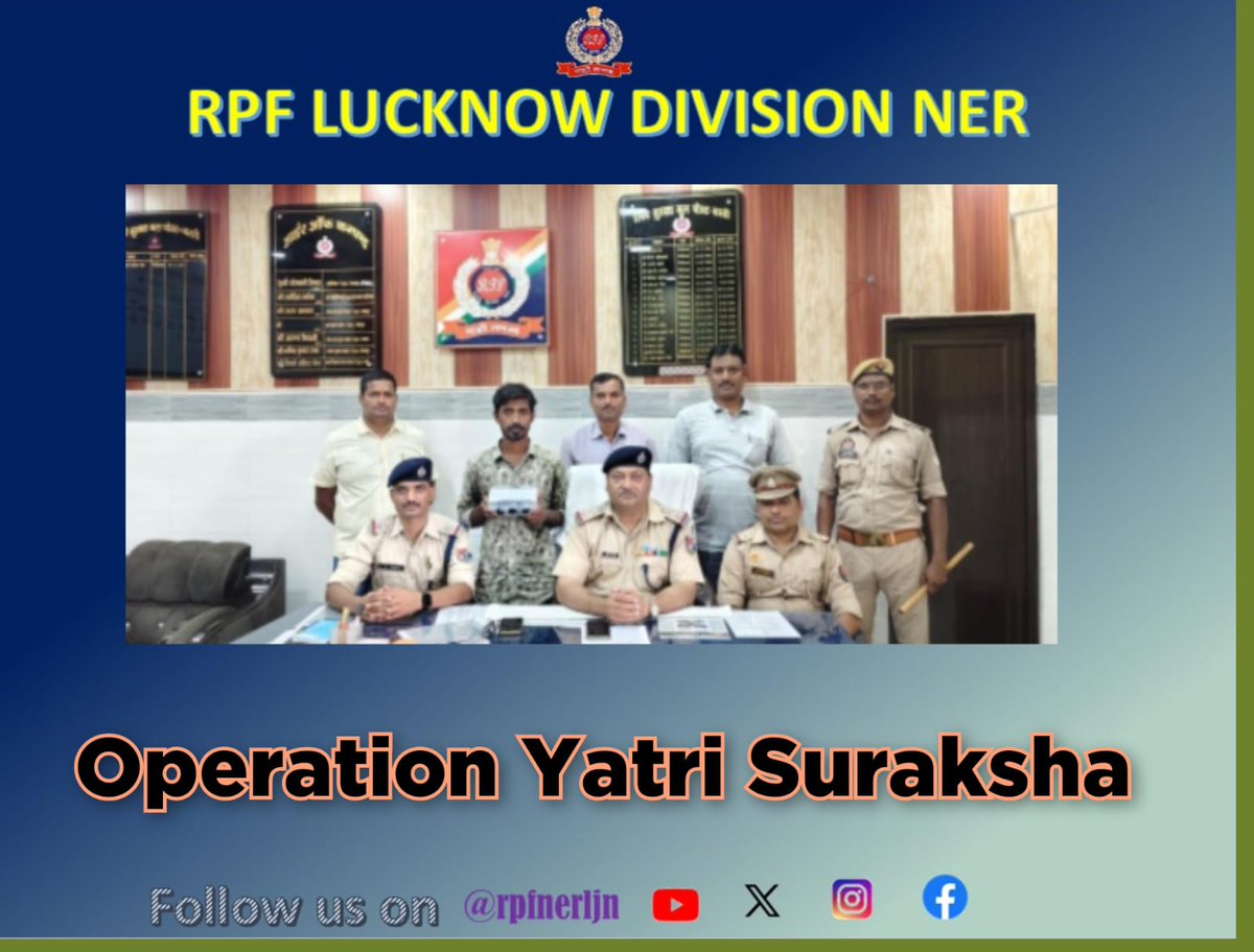 rpfnerljn's tweet photo. #OperationYatriSuraksha

"Serving with vigilance and commitment."

RPF &amp; GRP Basti, with the help of CCTV surveillance, A apprehended  involved in theft from a sleeping passenger and recovered a stolen mobile phone (~₹38,000).

@RPF_INDIA @RailMinIndia #PassengerSafety https://t.co/8mY54LKwsy