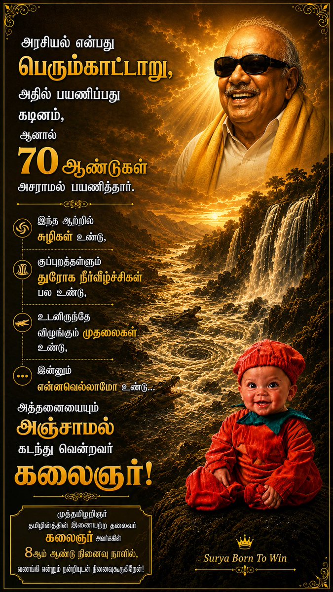 Surya_BornToWin's tweet photo. முத்தமிழறிஞர், தமிழினத்தின் இணையற்ற தலைவர் கலைஞர் அவர்களின் 8ஆம் ஆண்டு நினைவு நாளில், அவரை வணங்கி என்றும் நன்றியுடன் நினைவுகூருகிறேன்!🙏🙏🙏

#KalaignarForever 🖤♥️ https://t.co/ENkYl6lArO