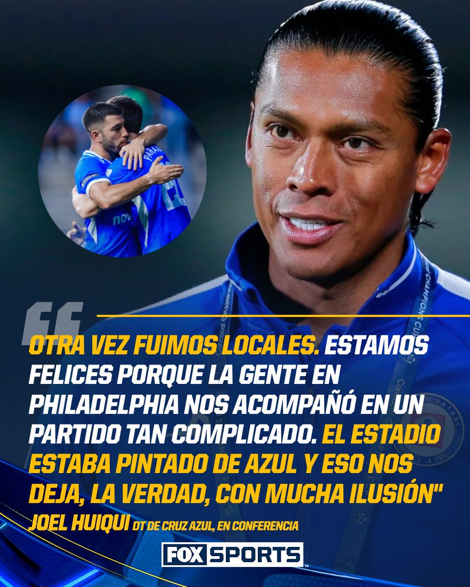 FOXSportsMX's tweet photo. "OTRA VEZ FUIMOS LOCALES" 👏

#CentralFOX | Joel Huiqui habló tras el triunfo de Cruz Azul ante Philadelphia Union en la Leagues Cup, agradeciendo el apoyo de su afición

Pese a estar de visita en Estados Unidos, destacó que las gradas estaban 'pintadas de azul', hecho que los motiva para seguir cosechando éxitos 🏆🚂