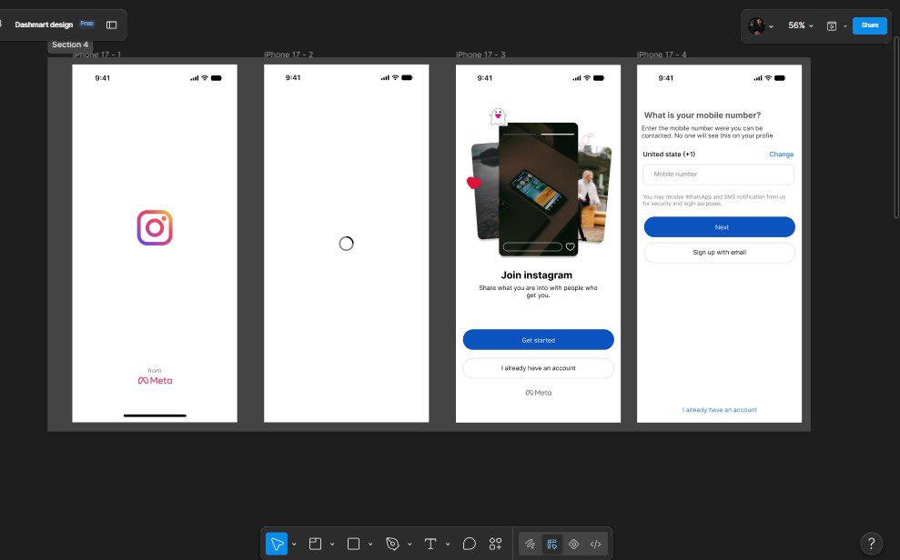 DanCreativoe's tweet photo. Instagram Onboarding Redesign Concept 📱
Focused on making the first 10 seconds feel fast, clear, and trustworthy.

Tools: Figma
Flow: Splash → Loading → Welcome → Phone Sign Up

What would you change? 👇
#uidesign #figma #productdesign #instagram #mobileapp #uxdesign https://t.co/dOXzBBW5aB