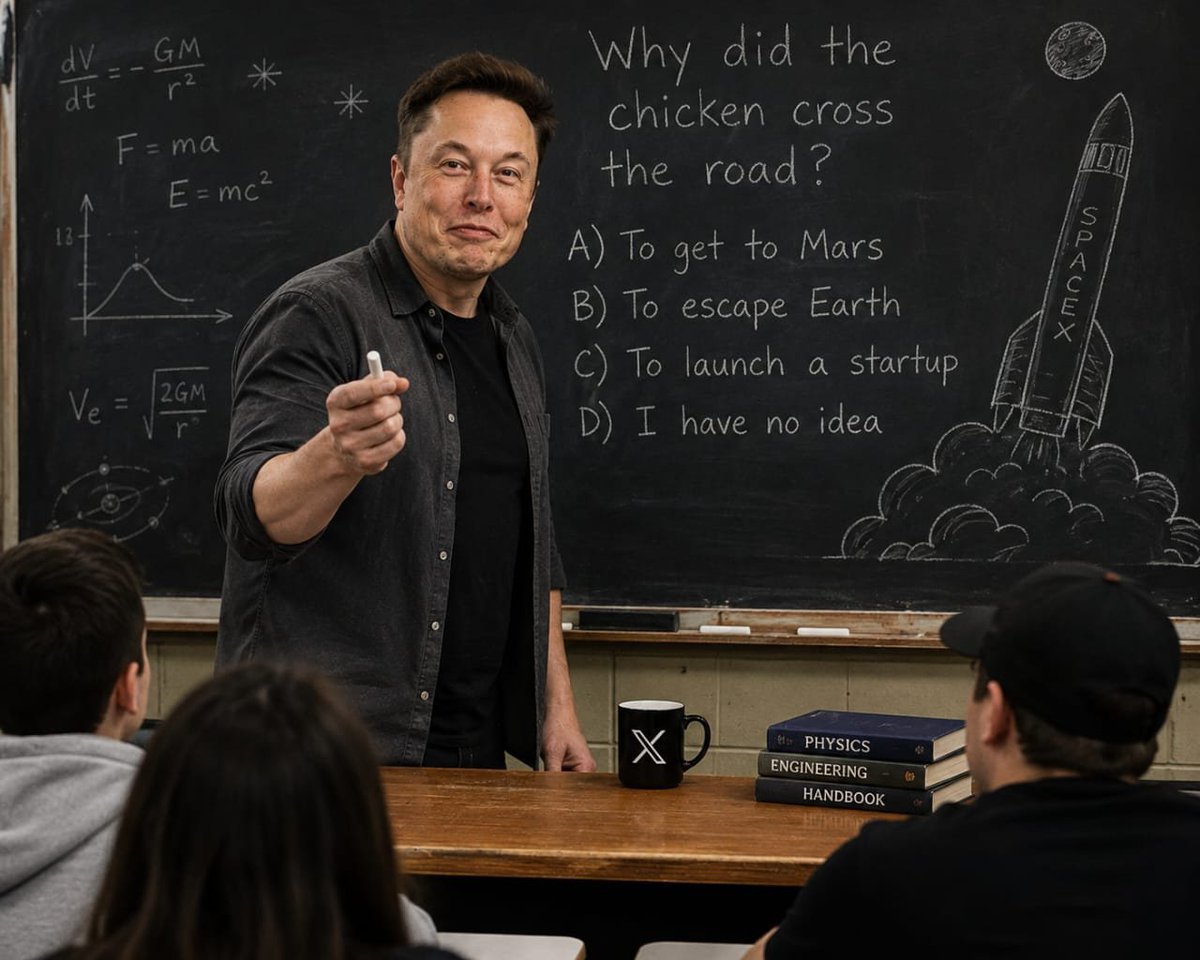 explorebeauty15's tweet photo. Brain Teaser! 🧠🚀

Can you guess Elon Musk's answer? 👇

🅰️ To Get to Mars 🚀
��️ To Escape Earth 🌍
🅲️ To Launch a Startup 💡
🅳️ No Idea 🤔 https://t.co/dEKPvyppI7