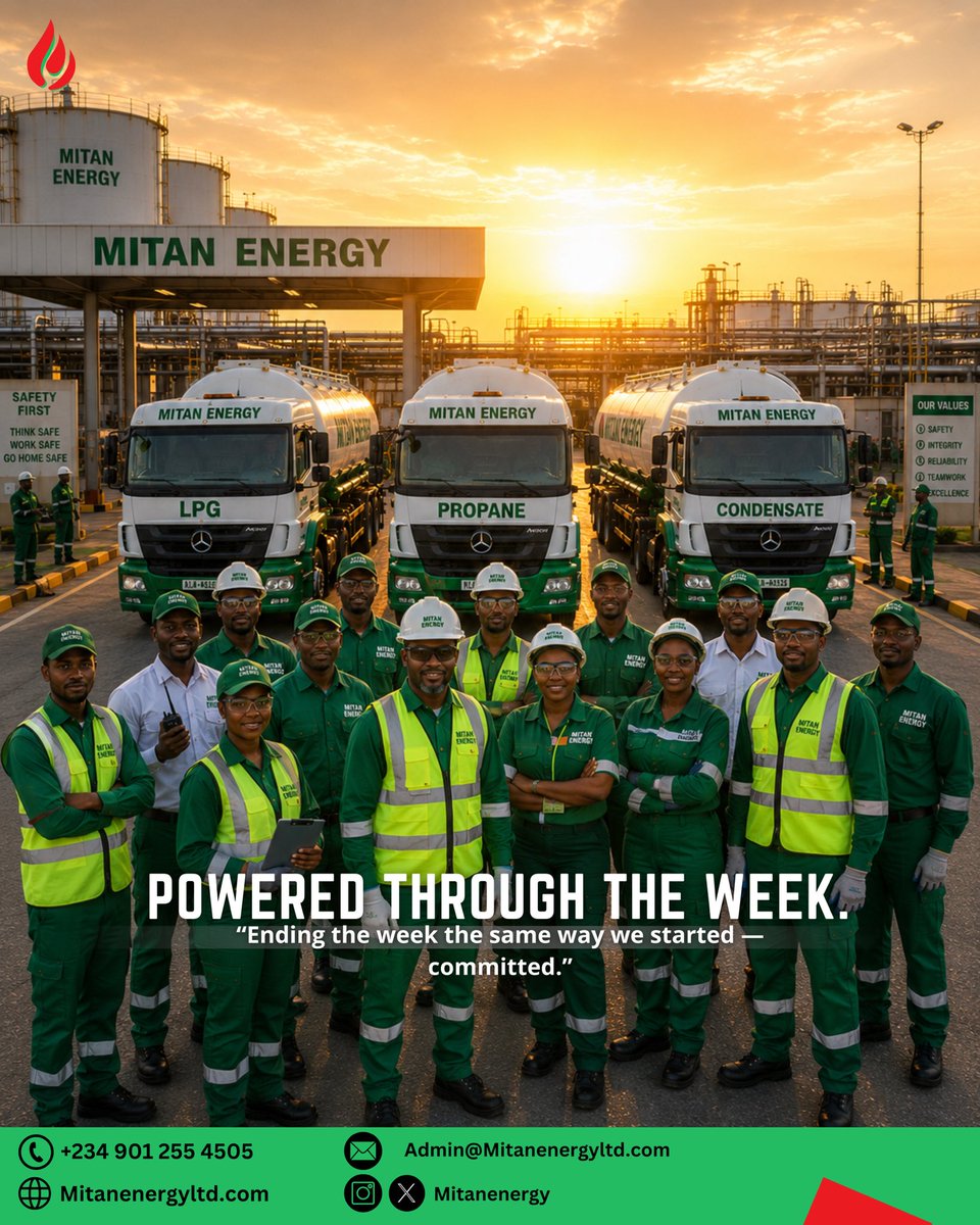 mitanenergy's tweet photo. From the first dispatch on Monday to the final delivery, it’s been a week of dedication, teamwork, and keeping energy moving.

#TGIF #MitanEnergy #PoweredThroughTheWeek #EnergyInMotion #LPGNigeria https://t.co/9qd0vwuP9C