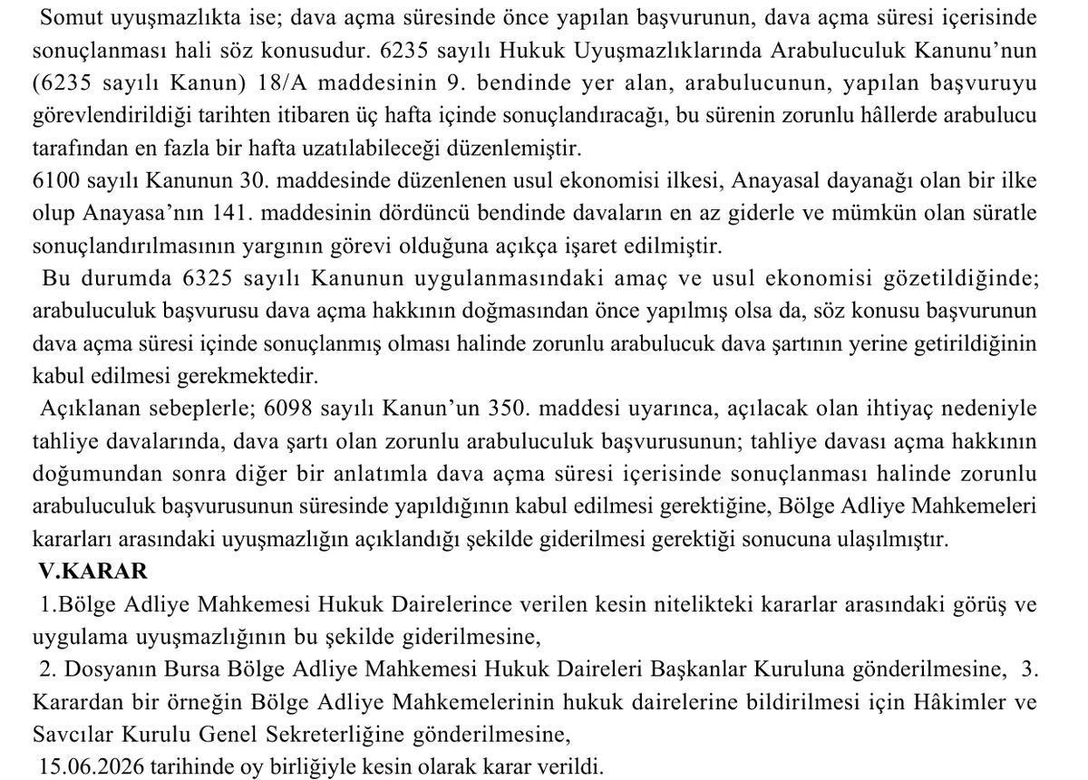 yankibuyuksezer's tweet photo. Arabuluculuk önemli karar:

Dava açma hakkı doğmada yapılan arabuluculukta, arabuluculuk görüşmeleri dava açma süresinden sonra tamamlanmışsa arabuluculuk yapılmış kabul edilir

3 HD 2026/2725 E 2026/3805 K 15.06.2026

Yargıtay bu konuda görüşünü esnetti https://t.co/P9k5pPPPOM
