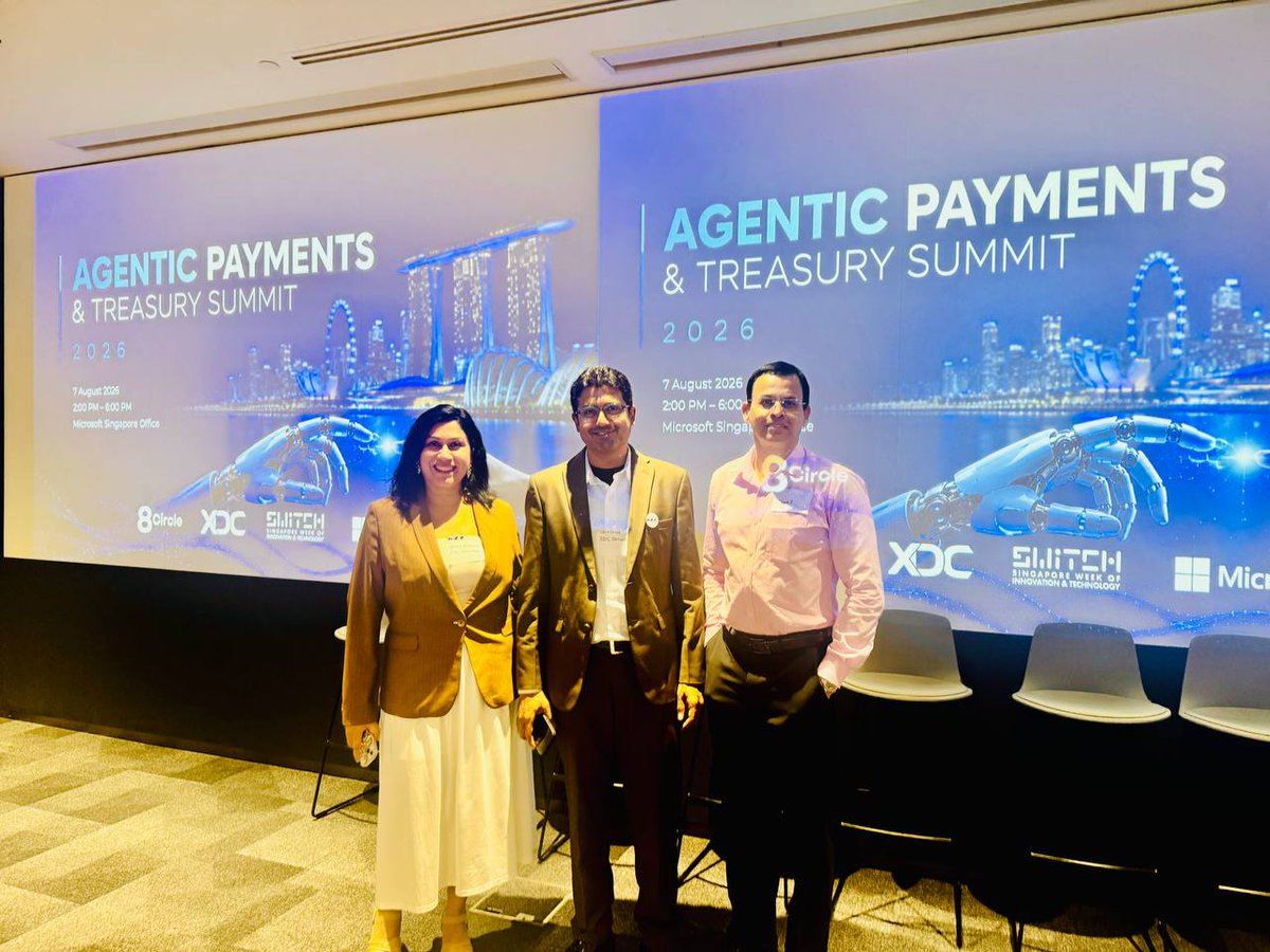 XDCInnovLabs's tweet photo. 🚀 It's happening today!

The Agentic Payments & Treasury Summit Singapore 2026 is officially underway! We're excited to welcome leaders from AI, banking, payments, treasury, and blockchain as they come together to explore the future of Agentic Finance.

A big thank you to everyone joining us today. Stay tuned as we share highlights, key insights, and memorable moments from the event throughout the day.

#AgenticAI #AgenticFinance #AI #Payments #Treasury #DigitalAssets #Blockchain #XDCNetwork #SingaporeEvents