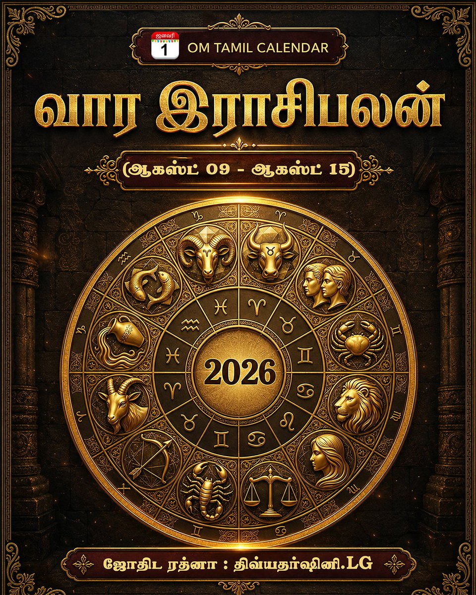 OmTamilCalendar's tweet photo. வார ராசிபலன் (ஆகஸ்ட் 09 முதல் - ஆகஸ்ட் 15 வரை) முழு பலன்களை அறிந்துகொள்ள
https://t.co/j4ZoYOcFNV
முழு விவரங்களுக்கு: https://t.co/tYg1aKWDsN
#rasipalan #rasipalan2026 #rasipalantoday #rasipalanintamil #weeklyprediction #வாரராசிபலன் #Panchangam https://t.co/a6eBe45aFl