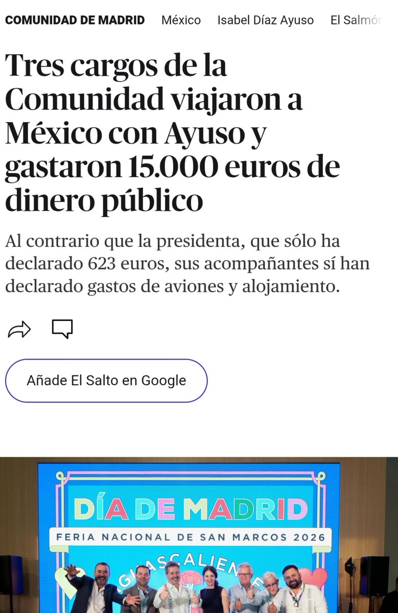 ciudadano_o2's tweet photo. ¿Quién pagó a Ayuso su viaje al caribe mexicano? 

@EconoCabreado nos cuenta cuánto nos costó (al menos una parte) el viaje de fin de curso de parte de su pandi

15.000 pavitos. https://t.co/3r51VShcgo
