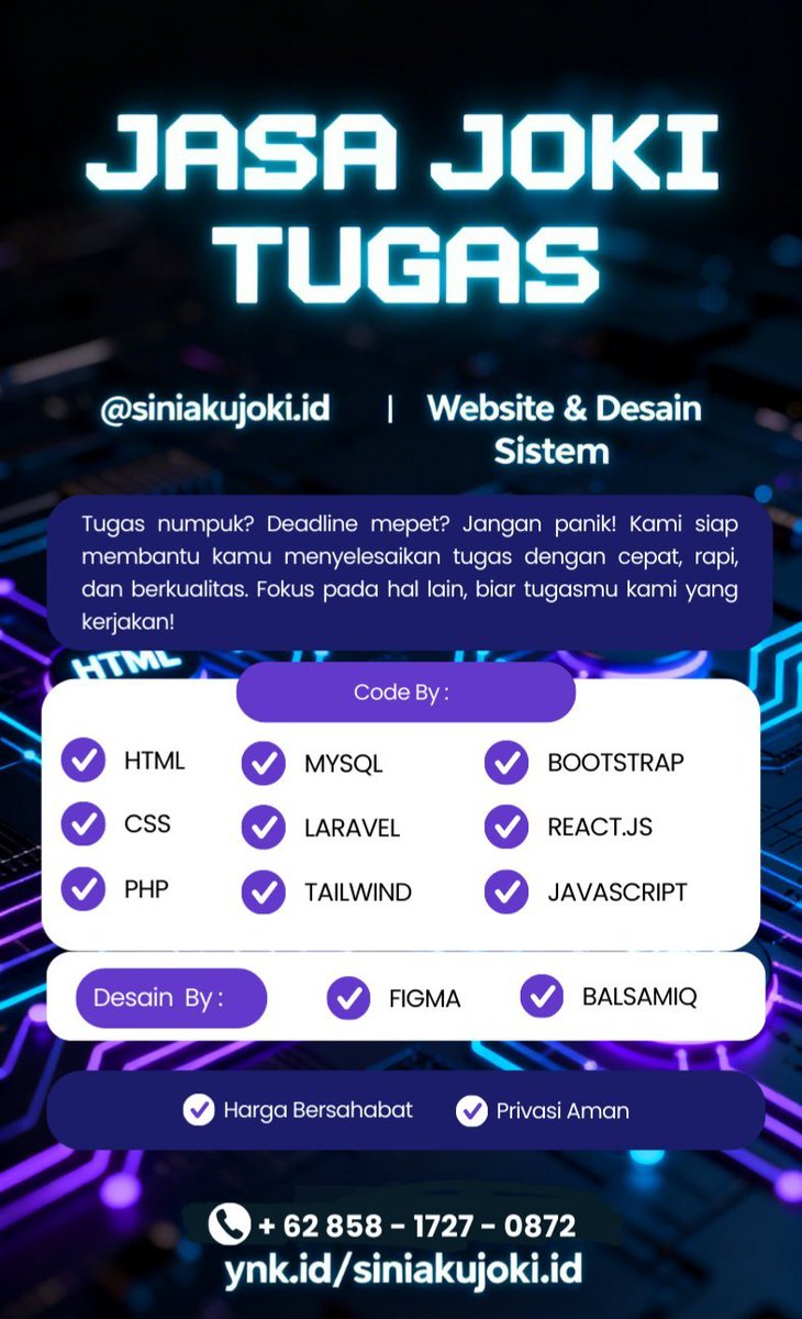 Xilpd__'s tweet photo. Sore guyss
Kita open untuk jasa joki pembuatan website, tugas,desain dan buat portfolio web juga.  

boleh dm wa di bio yah. 

Tols : HTML, CSS, JS, REACT JS, PHP DLL. 
Pengerjaan langsung cepatt

#zonauang https://t.co/uFbIbHhKUa