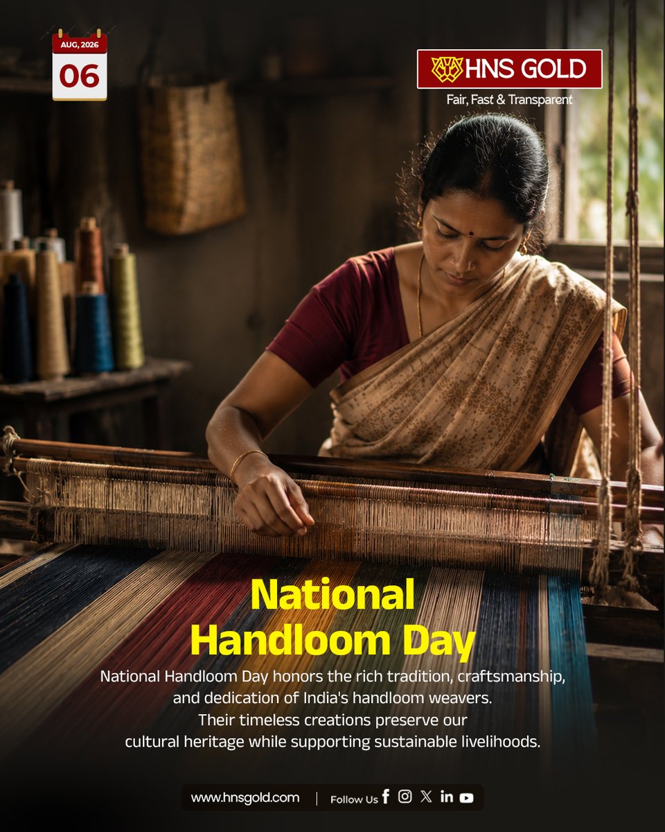 hnsgoldofficial's tweet photo. Celebrating India’s Handloom Heritage
National Handloom Day
HNS Gold
Fair, Fast & Transparent
📲 1800 212 5600
🌐 https://t.co/jF39bXwRm8
#NationalHandloomDay #HandloomHeritage #SupportHandloom #IndianCraftsmanship #VocalForLocal #HNSGold https://t.co/wP1eG1k1mg