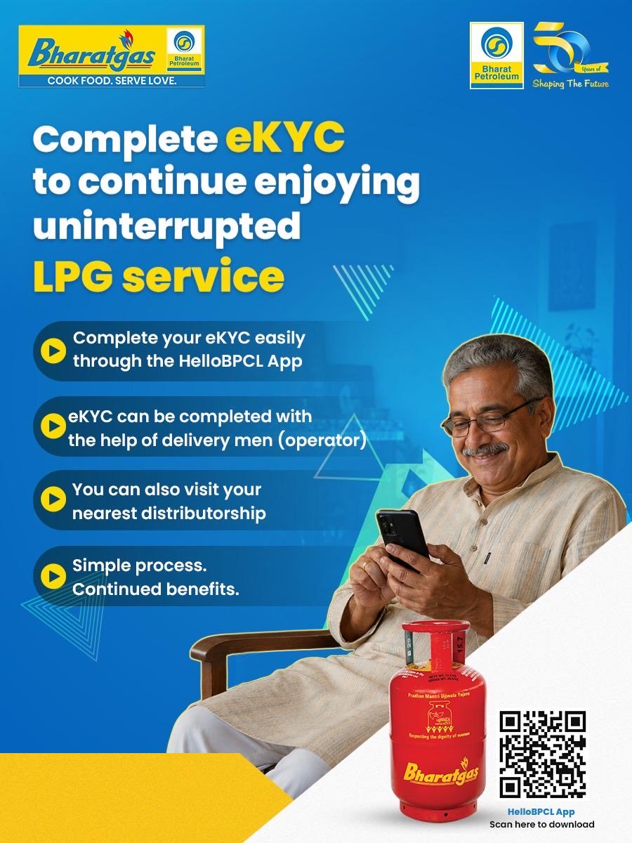 BKurnool1's tweet photo. Complete ekyc to continue enjoying  uninterrupted LPG services. Complete with ease using HelloBPCL App or visit your nearest distributor

Download the App: https://t.co/cXEW8QzkuU

@BPCLimited @BPCLLPG @PetroleumMin @HardeepSPuri @Secretary_MoPNG #Bharatgas https://t.co/lK4eUj8FPA