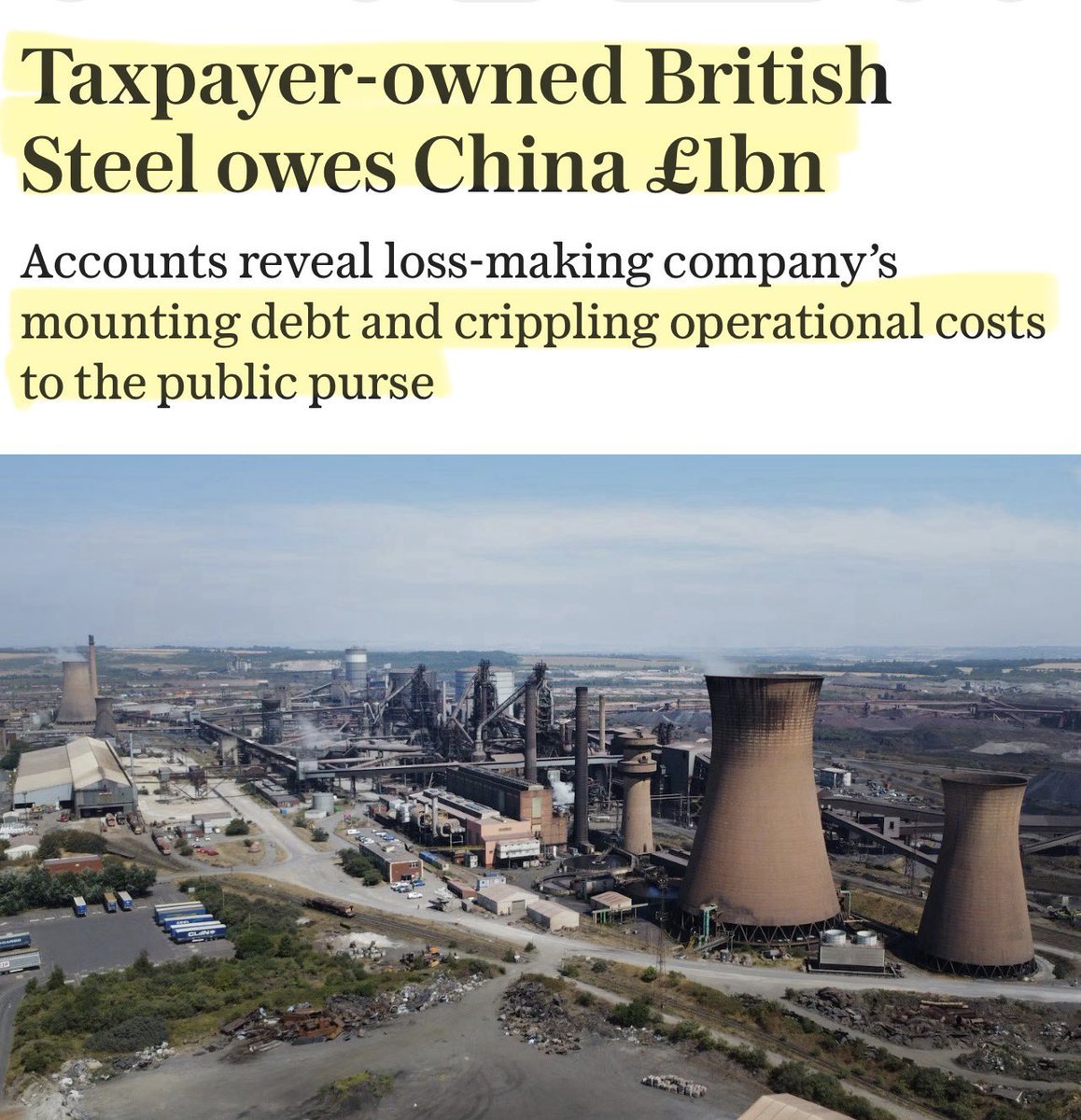 Artemisfornow's tweet photo. Proof that a Labour government couldn’t run a piss up in a brewery.

Welcome to British Steel. It lost £254 MILLION in 2024.

The blast furnaces are old and decrepit so production fell by nearly 25% and some steel produced was so crap it couldn’t even be used.

So naturally Labour decided taxpayers should own it. Since then

▪️£555 MILLION of working capital has already gone in.

▪️It needs another £275–£330 MILLION over the next 12 months.

▪️Government spent £15 MILLION on advisers in just nine months.(don’t even start me on that)

▪️Keeping it running was costing around £1.3 MILLION A DAY.

▪️owes about £960 MILLION to its former Chinese owner, which they now want paying.

And then there’s the bit only a deeply stupid government could come up with.

British steel has higher electricity prices  than major European competitors plus massive carbon/environmental costs.

So the Net Zero grand plan is to replace blast furnaces with ELECTRIC arc furnaces, which will massively increase their electricity costs …

So 
Taxpayers will subsidise the electricity.
Taxpayers will fund the carbon cost.
Taxpayers will compensate industry for the carbon costs.
Taxpayers subsidises decarbonisation.

Government introduces a carbon border tax because foreign steel can undercut ours. (Hahaha)

And when the business STILL can’t make profit…. the Government uses taxpayers money to buy the bloody business.

You literally couldn’t make it up, might have a little cry 🤡