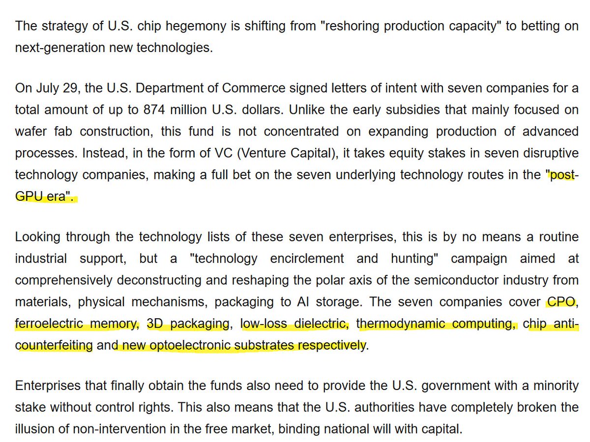 PhotonCap's tweet photo. The U.S. Department of Commerce signed LOIs worth up to $874 million across seven next-generation semiconductor technologies, targeting CPO, ferroelectric memory, 3D packaging, low-loss dielectrics, thermodynamic computing, and other potential post-GPU bottlenecks.

$GFS is the largest recipient at up to $300 million, aimed at accelerating U.S. CPO and silicon photonics R&D by two to three years. Aeluma could receive up to $30 million to develop large-diameter optoelectronic substrates that could reduce reliance on conventional InP-based approaches.

Funding also targets Kepler’s 3D ferroelectric AI memory, Multibeam’s advanced-packaging patterning, Thintronics’ low-loss materials for 224G/448G links, and Extropic’s thermodynamic accelerator.

The interesting part for photonics is $AXTI.

Near term, expanding U.S. InP and laser capacity actually increases substrate demand. $LITE’s agreement reserving $AXTI InP substrate capacity through 2031, backed by $87 million in deposits, makes that clear.

Longer term, however, Washington appears to be building alternatives. Funding Aeluma’s InP-free technology while supporting domestic InP capacity suggests a broader strategy of reshoring critical photonics supply chains and reducing dependence on overseas manufacturing.

I would roughly map the U.S. photonics stack as:

$COHR: domestic InP manufacturing
$LITE: domestic InP and UHP laser manufacturing
$AAOI: domestic lasers and transceivers
$GFS: domestic silicon photonics and CPO foundry

So $AXTI sits in an interesting position: a near-term beneficiary of tight InP supply, but potentially exposed over the longer term as the U.S. pushes for more localized and diversified photonics supply chains.
