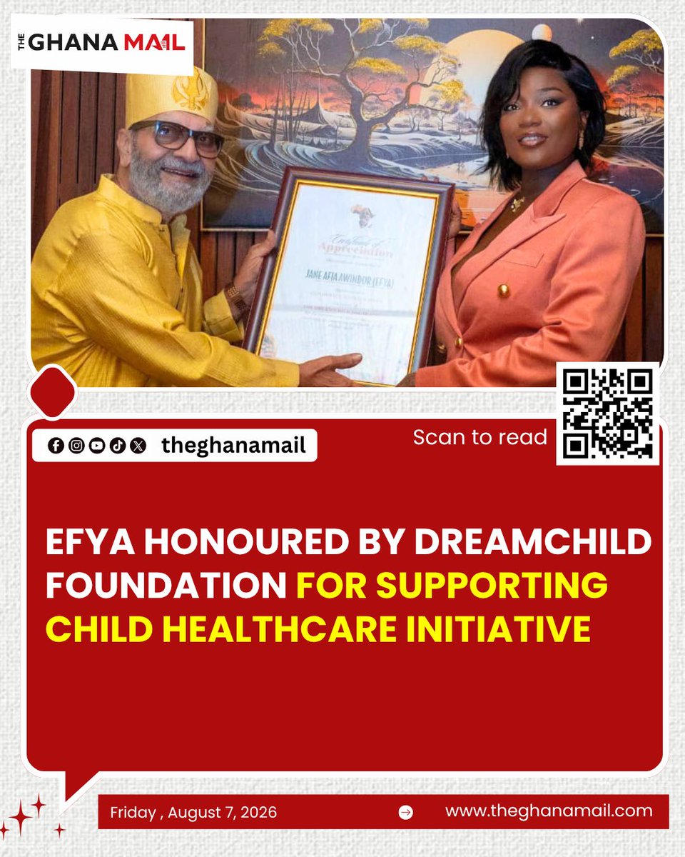 theghanamail's tweet photo. 👏🏾✨ @EFYA_Nokturnal recognised for supporting children’s healthcare

Ghanaian music star Efya has received an award from DreamChild Foundation for her contribution to initiatives focused on improving healthcare support for children. https://t.co/YX6EDSUQob