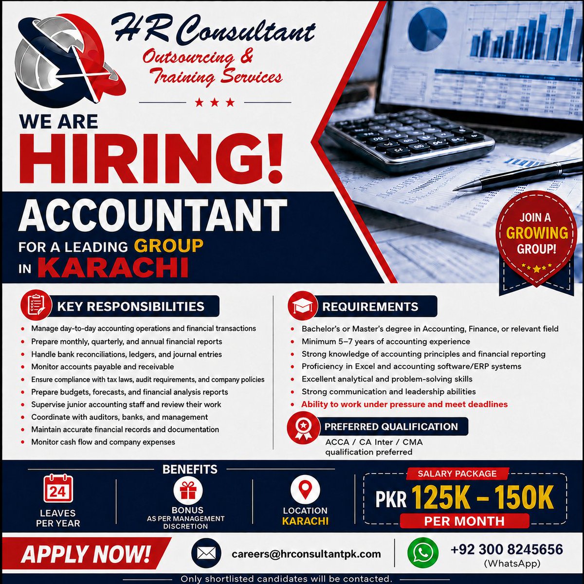 fahimsulaiman's tweet photo. 📢 WE ARE HIRING — ACCOUNTANT

A leading group in Karachi is looking for an experienced and result-oriented Accountant to join its growing team. https://t.co/7X5iJG66q8