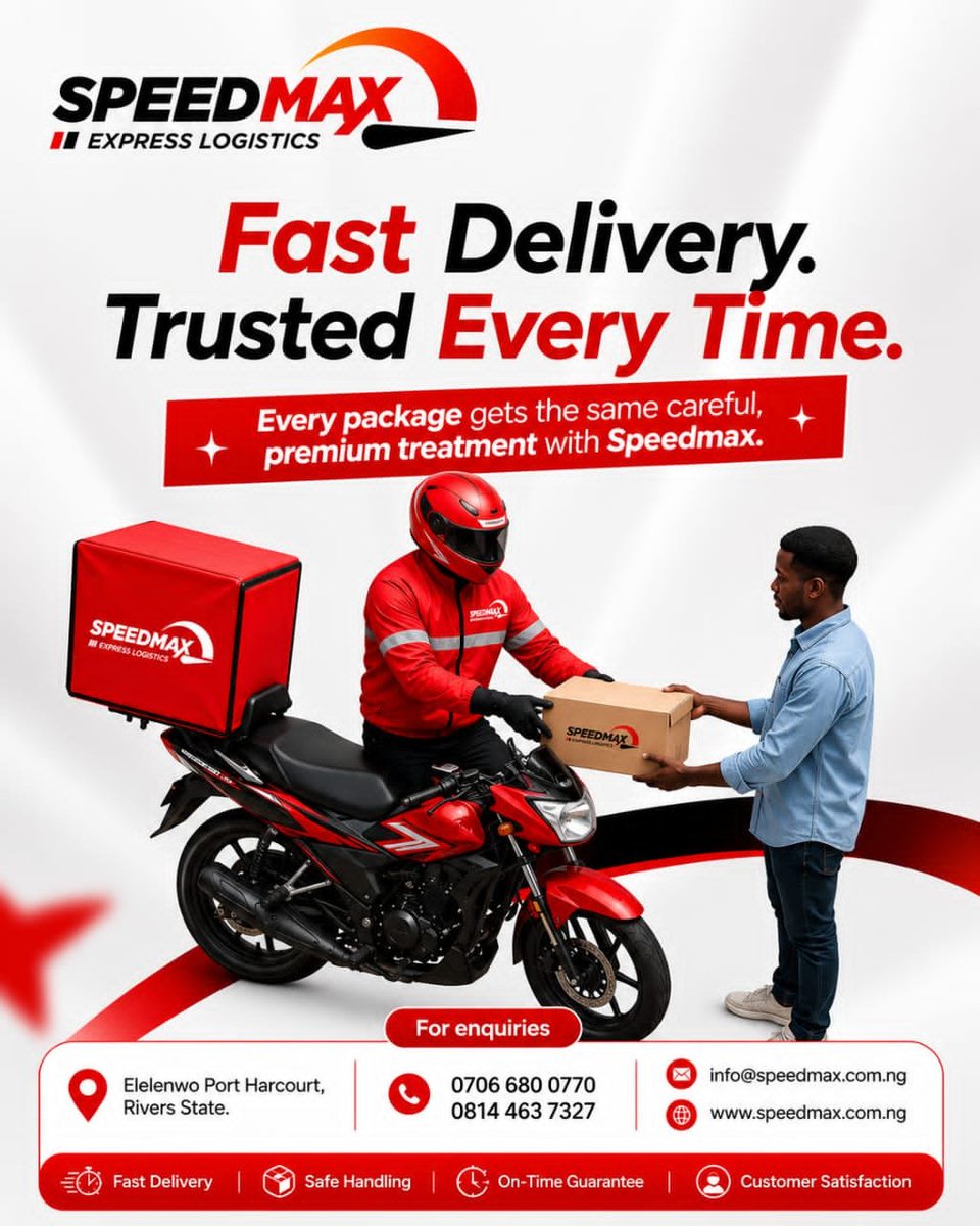 speedmaxng's tweet photo. #SpeedmaxExpressLogistics #FastDelivery #TrustedDelivery #LogisticsNigeria #PortHarcourt #Uyo #Edo #Abuja #Warri #calabar #DeliveryService #CourierService https://t.co/O8cPnslSsx