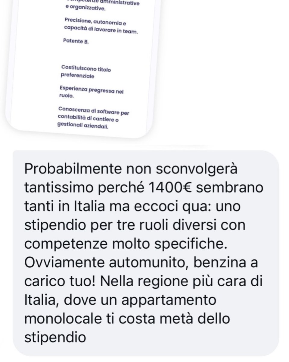 PossibileIt's tweet photo. Una retribuzione da 1400€ può sembrare alta paragonata agli stipendi, frutto del lavoro povero, che pubblichiamo solitamente. 

Non normalizziamo lo sfruttamento, continuiamo a insistere affinché stipendi consoni al costo della vita siano garantiti a tutte e tutti. https://t.co/9yqVYq3a7E