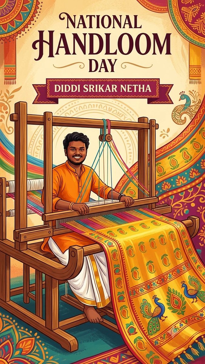 srikar_diddi's tweet photo. Greetings on National Handloom Day!

Tributes to our rich handloom legacy and to all those who are nurturing and preserving our artistic traditions.

On this occasion, let us all pledge to promote our regional handloom and strengthen the hands of our hardworking weavers. https://t.co/pDWsCzF2qu