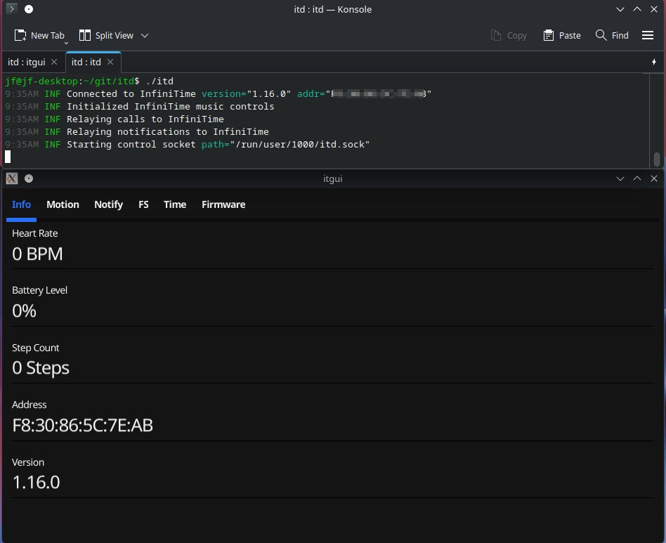 codingfield's tweet photo. #ITD v1.1.1 is now available!

ITD is a daemon and a CLI and GUI companion app for #InfiniTime. 

This new release fixes a few bugs and is also now built for RISC-V in addition to ARM64, ARM, i386, x86_64 !

https://t.co/0BjpP780Xw

#PineTime #Pine64 https://t.co/KpNN7aNGxU