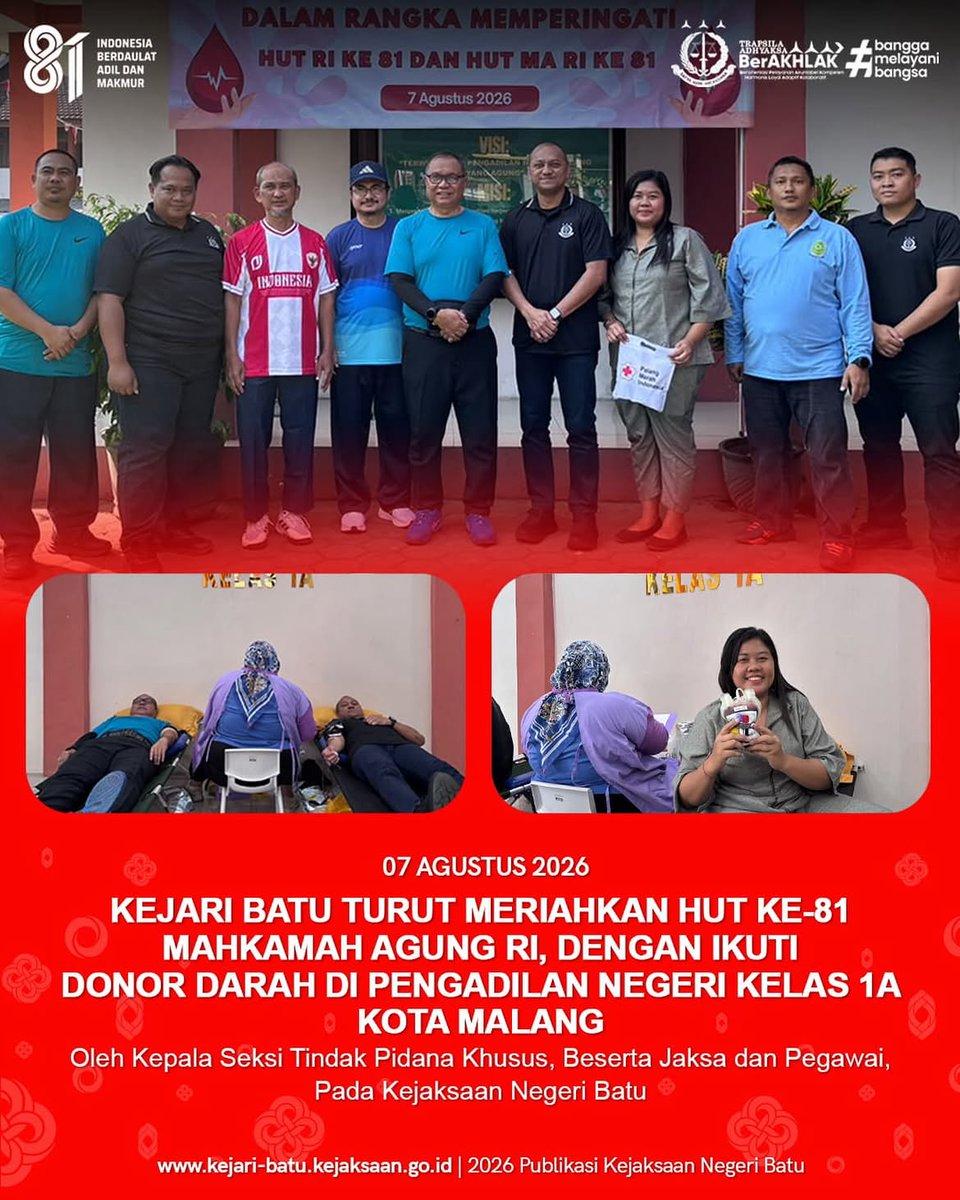kejaribatu's tweet photo. KEJARI BATU TURUT MERIAHKAN RANGKAIAN KEGIATAN HUT KE-81 MAHKAMAH AGUNG RI DI PENGADILAN NEGERI KELAS 1A KOTA MALANG https://t.co/wPhqPjZ8pq