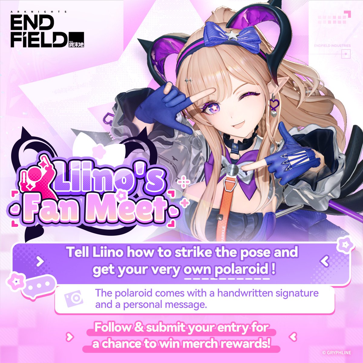 AKEndfield's tweet photo. 🎁Liino's fan meet is in full swing!

Her exclusive photo shoot is starting soon.
Don't miss your chance to see the Morning Star of La Fantoma shine!

Pick a pose from below and submit your entry to get a one-of-a-kind polaroid crafted by Liino!