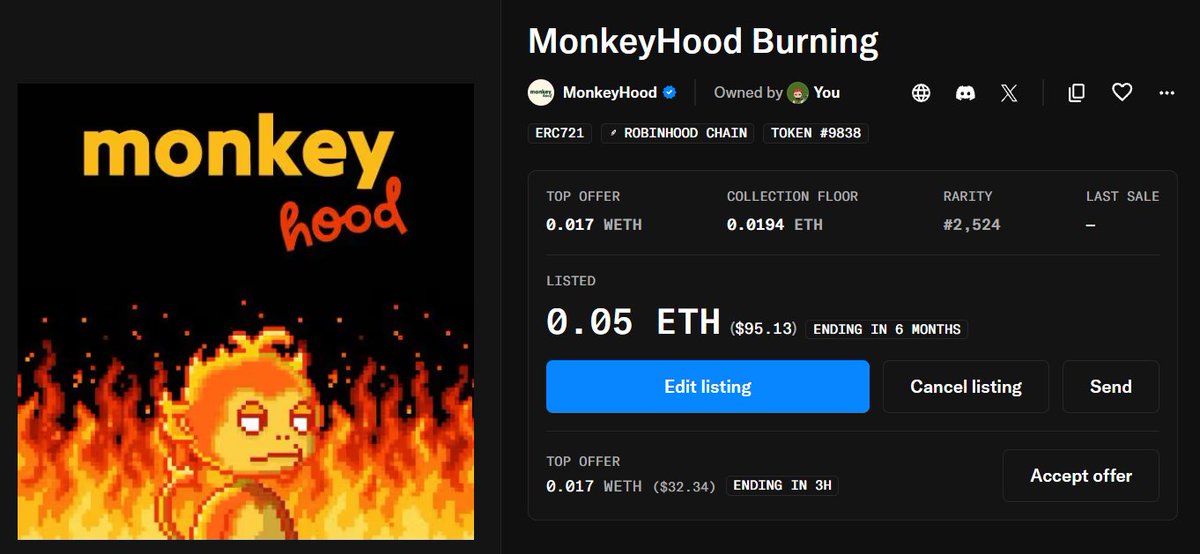 CryptoSubi's tweet photo. GM CT

I'm selling my MonkeyHood Burning for 0.05 ETH if anyone is interested.

MonkeyHood #9838 https://t.co/KUuYdNd6fi
