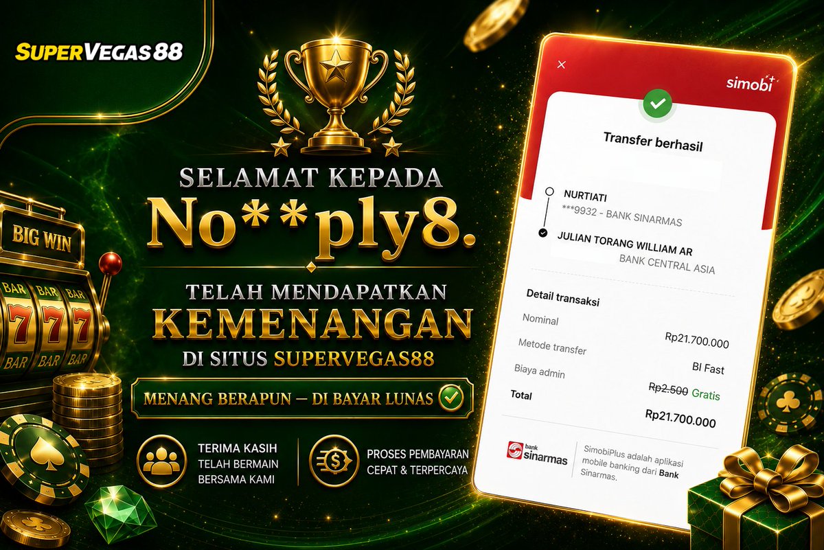supervegas88's tweet photo. Selamat Kepada Member SUPERVEGAS88 telah mendapatkan kemenangan yang besar bersama kami Gabung sekarang bersama SUPERVEGAS88, WD berapapun Pasti di bayar lunas !!! 🔥    
LINK LOGIN : https://t.co/uVEOoBvnxI

#supervegas88 #buktijackpot #supervegas88gacor #slotgacor #slotmaxwin https://t.co/KzRULClQls