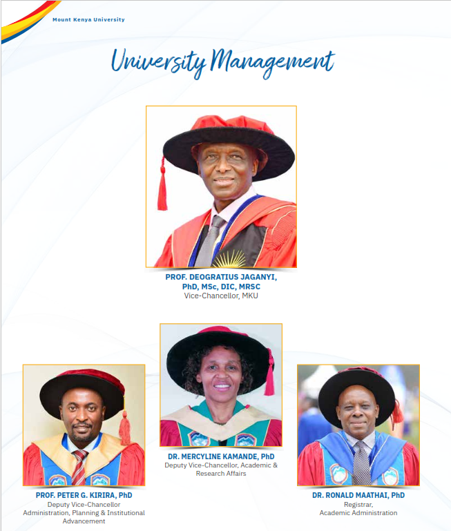 ShiruMacharia's tweet photo. Here is the Vice-Chancellor Prof. JAGANYI and his instrumental team #MKU29thGraduation #Equip6thgraduation https://t.co/wsb55S0lUA