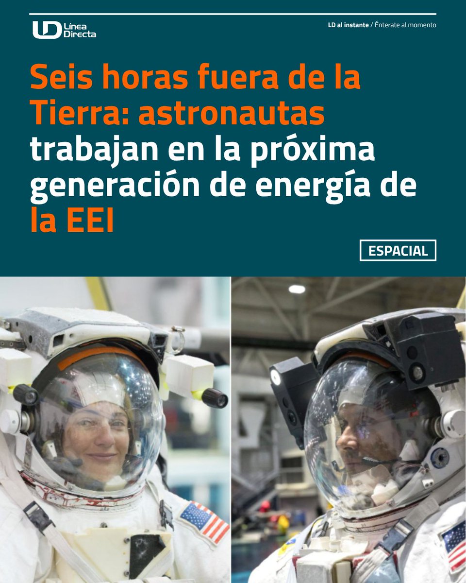 linea_directa's tweet photo. ⌚👨🏻‍🚀 Seis horas fuera de la Tierra: astronautas trabajan en la próxima generación de energía de la EEI 🚀 

#Astronautas #EEI #MisionEspacial #Internacional #IROSA https://t.co/omPBKuHJxZ