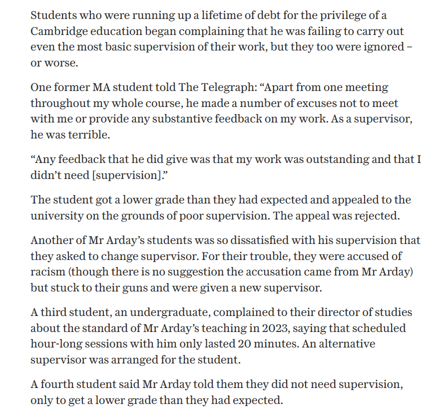 Adrian_Hilton's tweet photo. And every student at Cambridge who complained about Jason Arday deserves not only an apology, but compensation. Kudos to the one who asked for a different supervisor, was accused of racism, but insisted nonetheless. The academic who smeared the student should be named. https://t.co/aZJenhLYRx