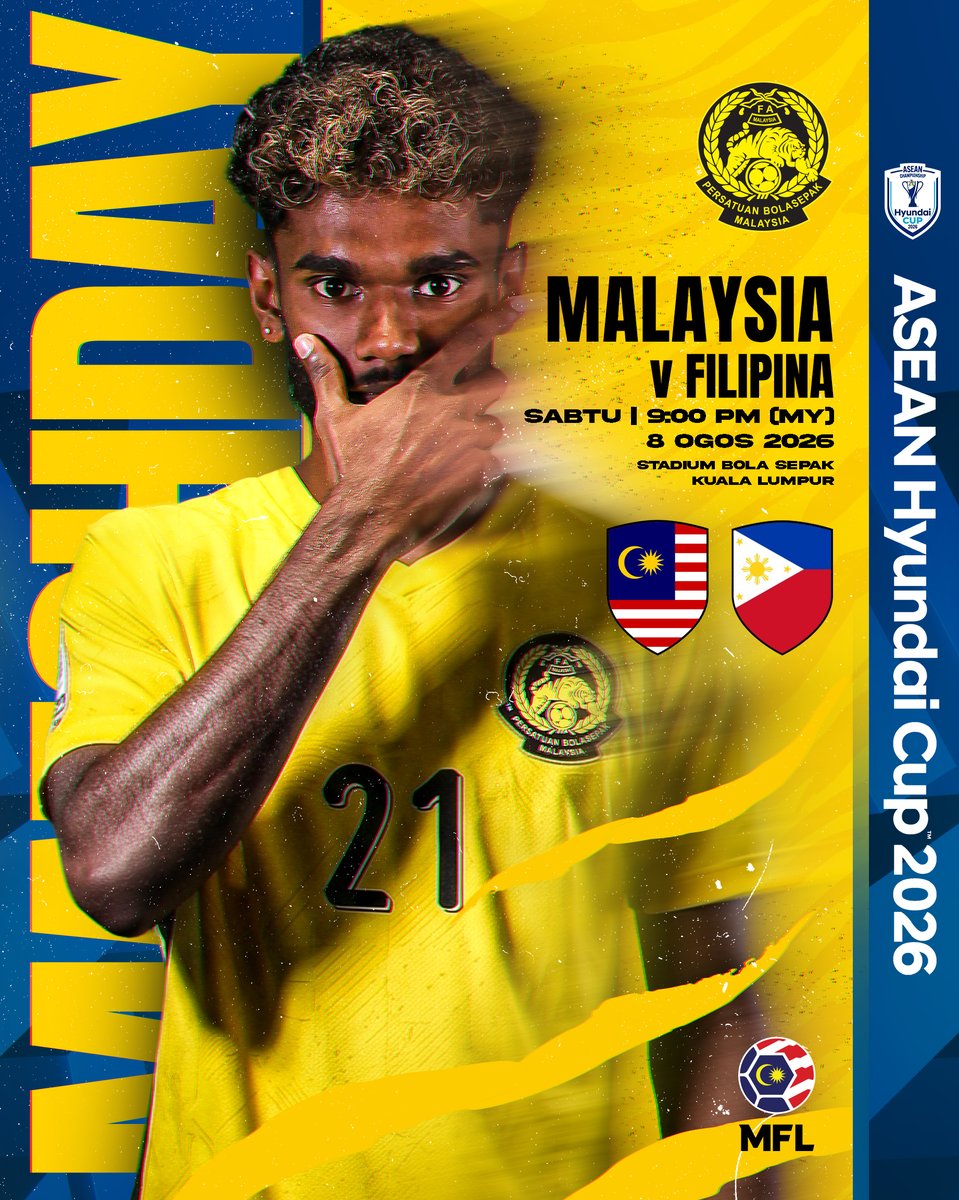 MFL_MY's tweet photo. 🔥 Hari Perlawanan 🔥

Harimau Malaya akan menerima kunjungan Filipina untuk aksi terakhir peringkat kumpulan AFF Hyundai Cup 2026 di Stadium Bola Sepak Kuala Lumpur jam 9 malam ini!

Ayuh Harimau Malaya 🐯
Jumpa anda di stadium !!

#HarimauMalaya #AFFHyundaiCup2026 https://t.co/3voUzk0iwx
