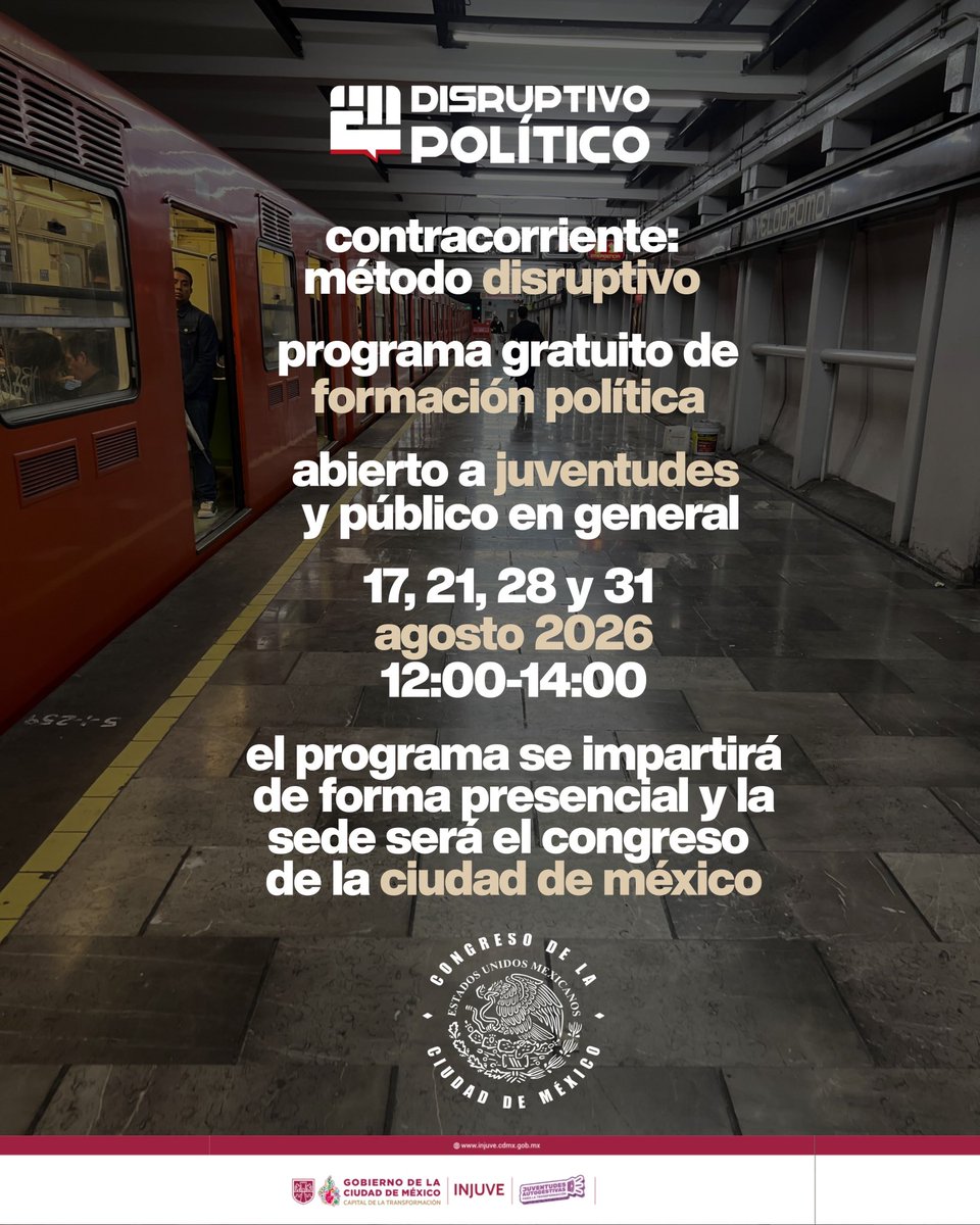 SemillerosDD's tweet photo. @injuvecdmx y Disruptivo Político invitan a todas las juventudes de la Ciudad de México a formar parte del programa de formación política: 

Contracorriente: Método Disruptivo 2026.

🛑 Registro aquí:

https://t.co/yBPyLQb9J6

¡Resistir, Redignificar y Revolucionar! https://t.co/EHDXzlGqfS