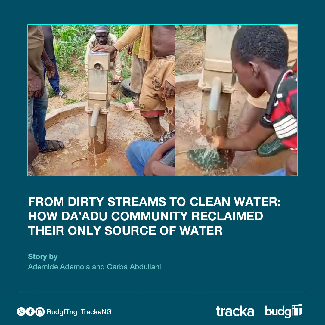 TrackaNG's tweet photo. For over five years, the people of Da’adu Community, Kwali Area Council relied on walking over 7km just to fetch unsafe water from a muddy stream. 

Families battled waterborne diseases, and in heartbreaking cases, lives were lost, including a child whose death could have been prevented with access to clean water and basic healthcare. 

Everything began to change when the community’s story was heard at a Tracka town hall in April 2026. 
The advocacy chain began with Tracka pushing until the new ward chairman acted. 

Today, the borehole has been repaired, restoring access to clean, safe water for over 5,000 residents. 

Read the full story: https://t.co/KF3LecQlBd 

#ImpactFriday
