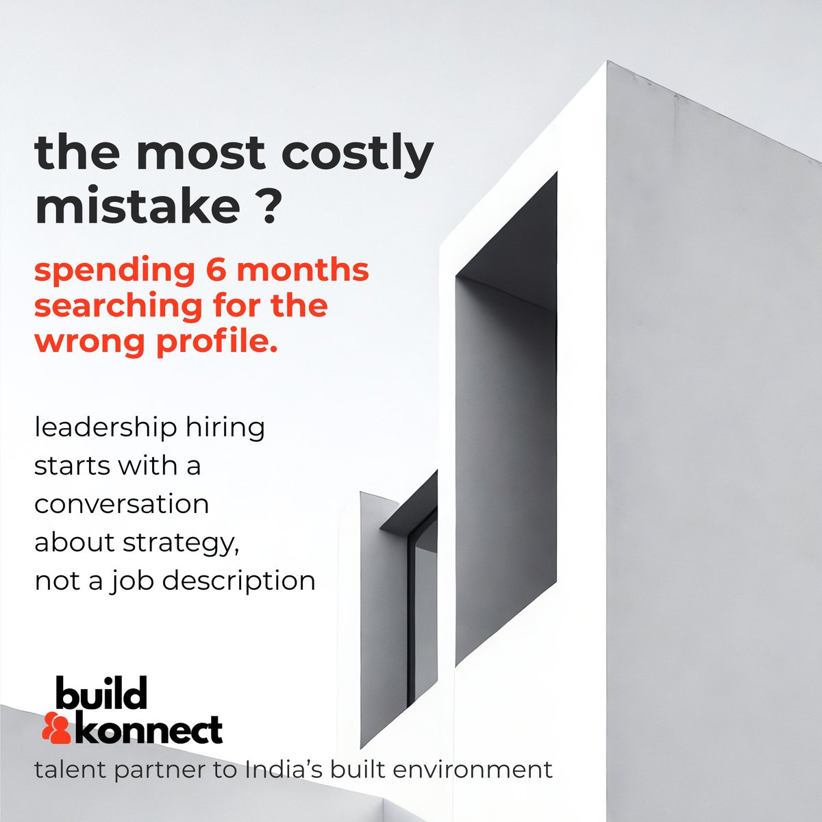 BuildKonnect's tweet photo. The most costly mistake in leadership hiring? Spending months searching for the wrong profile.

#Leadershiphiring search begins with a conversation about strategy, not a job description.

#Talentpartner #BuiltEnvt #Architecture #WorkplaceDesign #RealEstateIndia #buildkonnect https://t.co/TPjlqjgJF5