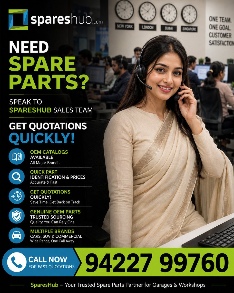 SparesHub's tweet photo. 🔧 GARAGES &amp; CAR WORKSHOPS — NEED SPARE PARTS?

Send your spare parts enquiries to SparesHub and get quotations quickly.

📞 CALL: 94227 99760

✅ OEM Parts Catalogues available
✅ Quick Part Identification
✅ Latest Prices &amp; Quotations
✅ Multiple Car Brands Covered https://t.co/XXir6hu2Zz
