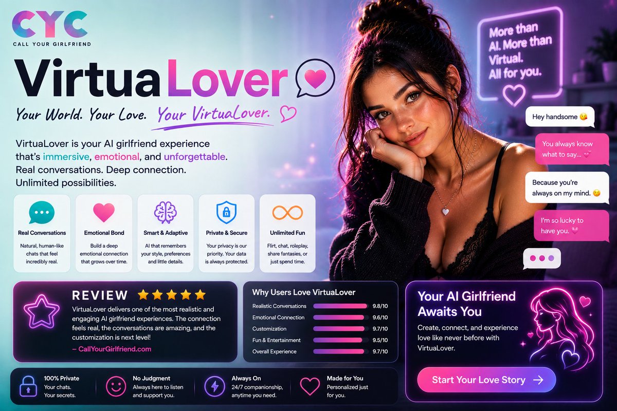 CallYGirlfriend's tweet photo. 💜🤖 VirtuaLover is part of the growing wave of AI companion platforms offering personalized conversations, customizable personalities.
https://t.co/xRxaNJEMJ8

#VirtuaLover #AICompanion #ArtificialIntelligence #AIChat #FutureOfAI #Technology #Innovation #TechTrends https://t.co/58vSz6HUeY