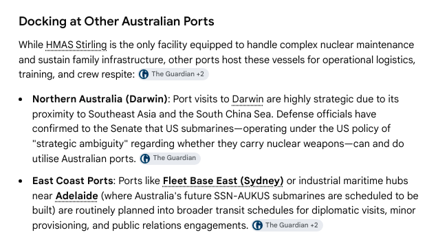 ecobard's tweet photo. Trump's American maritime ships and nuclear submarines will be based permanently near Perth #WApol #auspol
#NTpol #QLDpol #NSWpol #VicPol #politas
They will also be docking at other Australian ports for their patrols. https://t.co/KNk6ECmUNP