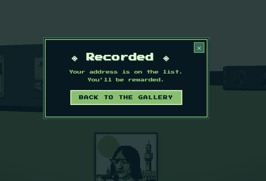 GuarEmperor's tweet photo. Alpha today

New collection from @cartyisme 

https://t.co/bcGPzXgYjZ

The Galleria
2618 supply
Mint price TBA

How to get WL?

1. Go to https://t.co/Q0Vo6WFTAD
2. Collected 33 coins for complete task
or View all 2618 artworks
3. Submit wallet and Done

or Hold 1 NFTs florentines for GTD/Collabs

https://t.co/ibsRmswGsc

Tips from dev
- Leave a mark. 
- Shoot the walls once the paintings are viewed.

Good luck all and How many minutes did it take you to finish this?