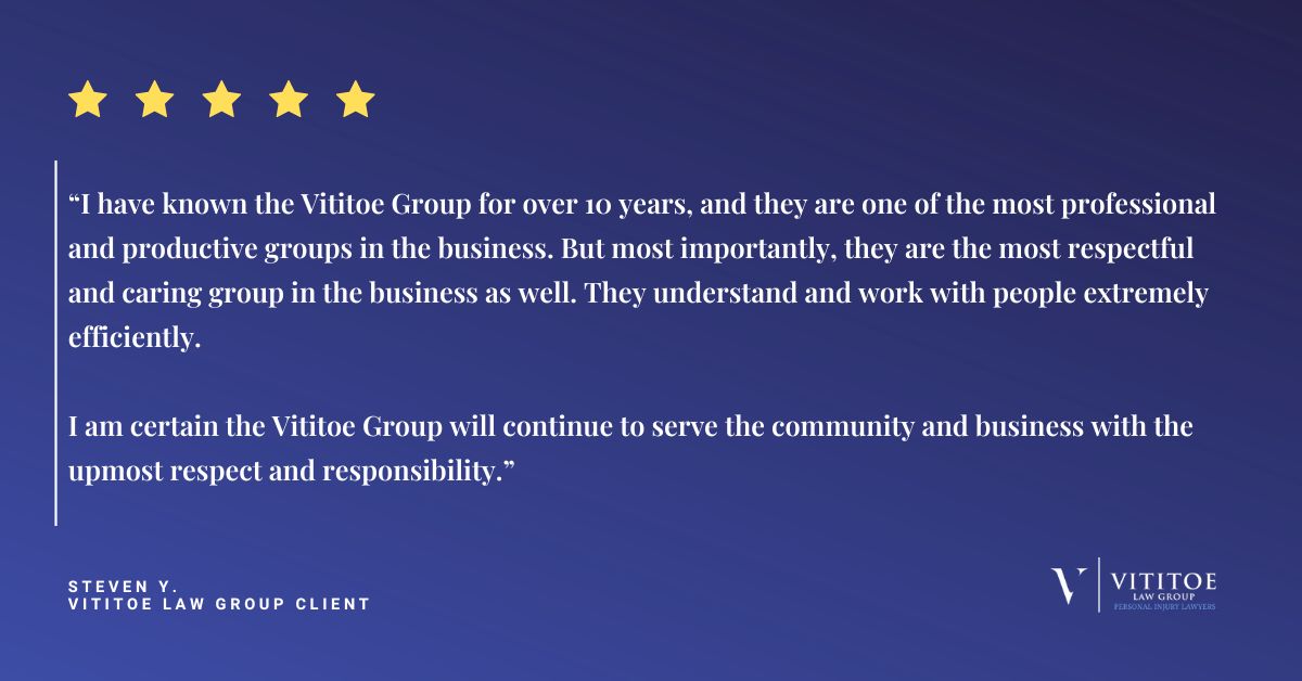 VititoeLaw's tweet photo. Every legal case is about people.

We're grateful to Steven Y. for his trust and kind words recognizing our commitment to care, respect, and service. 

Thank you for your continued support.

#ClientCare #PersonalInjuryLaw #VititoeLawGroup https://t.co/l2qfv0thas