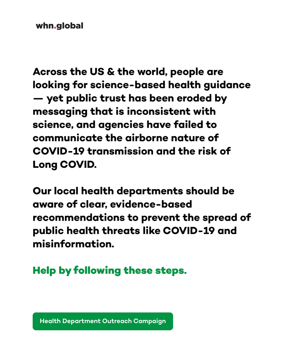 TheWHN's tweet photo. Your local health department can play an important role in keeping your community informed and protected.

WHN’s Health Department Outreach Campaign makes it easier to speak up with practical steps, email templates and resources you can use to contact local health officials and advocate for clear, evidence-based public health guidance.

Small actions add up, especially when more people get involved.

Learn how to participate: https://t.co/WvRA2lVPe2

#PublicHealth #Health #HealthEducation #COVID #COVID19 #LongCOVID #COVIDIsntOver #InfectionPrevention