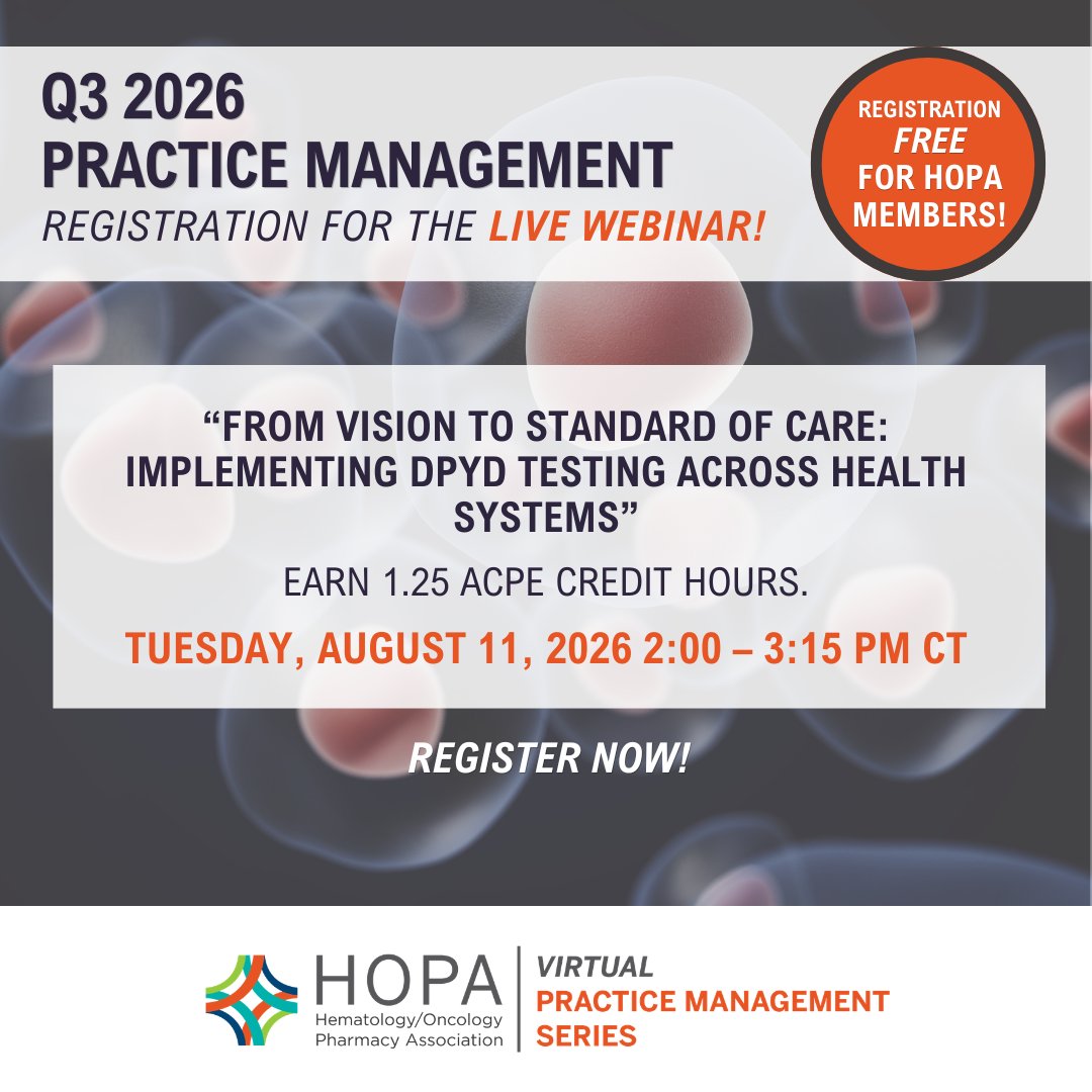 HOPArx's tweet photo. It's almost time for the Q3 2026 edition of the HOPA Virtual Practice Management series - and registration is now open. Our latest webinar has 1.25 ACPEs on offer, and it’s completely free for HOPA members! Find out more and register now: https://t.co/OkHcqoxDr0 https://t.co/8VhGTwM7MC