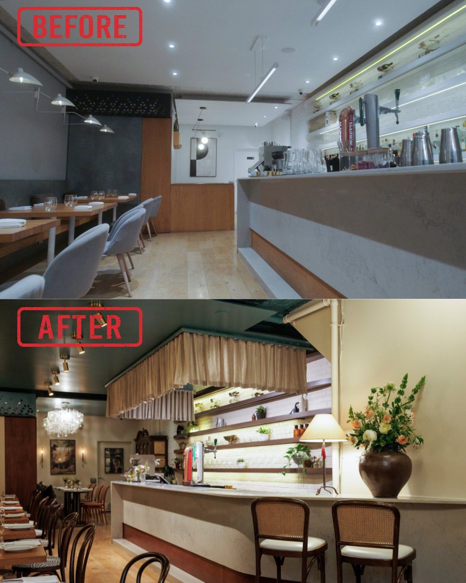 FoodNetwork's tweet photo. What was once a cold, clinical and, frankly, pretty boring restaurant is now a welcoming neighborhood destination with warmth, character and a French-inspired menu to match the new lively ambiance.

📍 ēst in Toronto

#RestaurantImpossible: Last Call with @aaronsanchez + Jen Agg > Thursdays @ 8|7c!