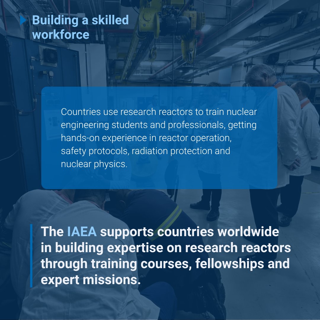 iaeaorg's tweet photo. Research reactors may be far smaller than nuclear power plants, but their impact is enormous. They play a vital role in producing medical isotopes, developing advanced materials, driving scientific breakthroughs, and training nuclear professionals.