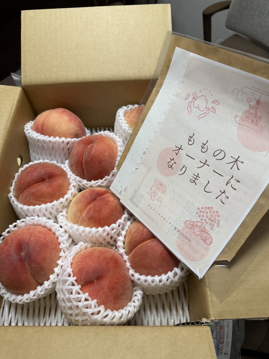 sakura_0920's tweet photo. 福島県国見町の桃の木オーナー制度の桃が届きましたー！
今回の品種はまどか🍑
明日から楽しみ🍑🍑🍑

#福島県国見町
 #国見町 
#桃の木オーナー制度 https://t.co/jJfAu4pu0m