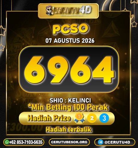 Cerutu4D_r3sult's tweet photo. RESULT
PASARAN : PCSO
TANGGAL : 07 AGUSTUS 2026
RESULT : 6964 !!!
SHIO : KELINCI
#cerutu4d #resultpcso #resultterpercaya #resulttogel #keluarantogel #angkatogel https://t.co/hLswfYzQAI
