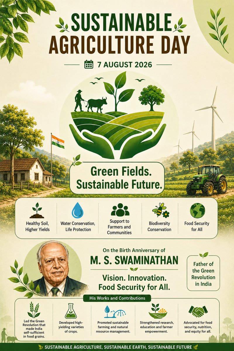 RuTrustAgriGate's tweet photo. True agricultural progress is measured not only by higher yields, but by healthier soils, stronger farmers and thriving rural communities. Inspired by Dr. M. S. Swaminathan's legacy, AgriGate is building a future where technology and sustainability go hand in hand. https://t.co/fM96durWUX